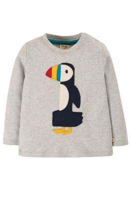 Kids 100% Cotton Longsleeve Number Top - Grey Marl/Puffin