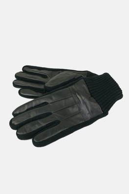 District Mens Leather Glove with Knitted Wrist - Black
