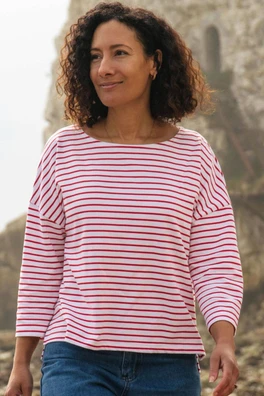 Striped Boat Neck Top - Redwood Stripes