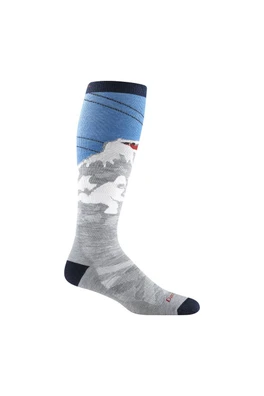 Mens Wool Patterned Knee High Ski Snowboard Socks - Grey