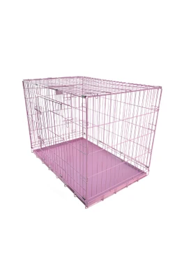 Dog Cage with Metal Tray - Pink