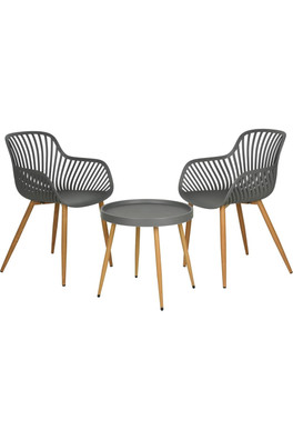 3 Piece Garden Bistro Set Grey - Grey Wood Effect Legs