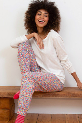 Lyme Womens 95% Cotton Cuffed Loungers - Ditsy Tales