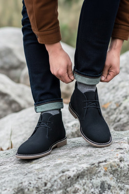 Sahara Mens Suede Leather Desert Boots - Navy