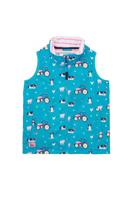 Alex Kids Printed Gilet - Teal Farm Print