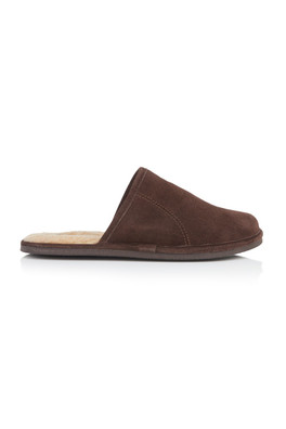 Edward Mens Leather Fleece Mule Slippers - Brown