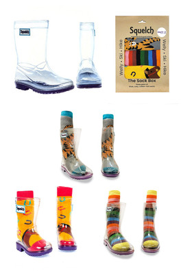 Junior Transparent Welly Boots and Sock Package - Horse/Rainbow/Tiger