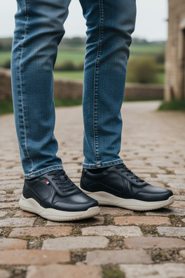 Hampton Mens Nubuck Leather Casual Trainers - Black