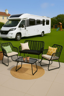 4 Piece Wicker Garden Sofa Table Chairs Set - Black