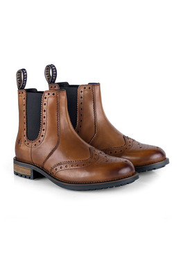 Sandringham Mens Leather Brogue Country Boots - Tan