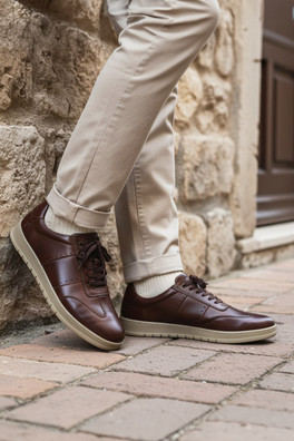 Marco Mens Leather Casual Trainers - Brown