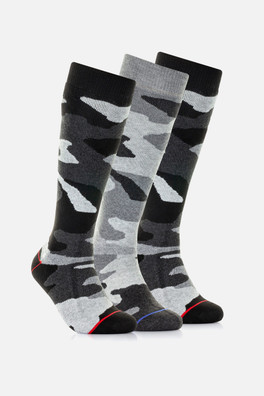 Pro Tech Plus Mens Ski Sock 3 Pack - Black Camo