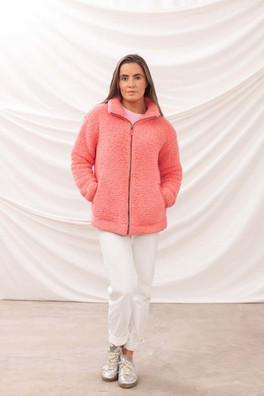 Seashell Womens Full Zip Sherpa Fleece - Sugar Coral