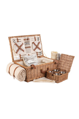 Wicker Deluxe 4 Person Traditional Picnic Basket - White