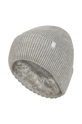 Lined Ladies Ribbed Turnover Winter Hat - Grey