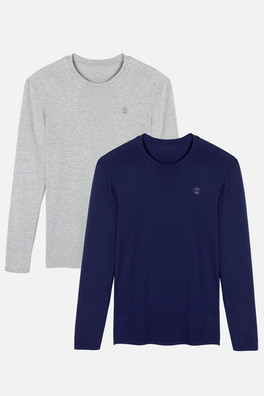 Mens Two-Pack Bamboo Long Sleeve Base Layers - Navy & Grey Marl