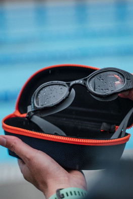 Protective Swim Goggle Case - Navy/Orange