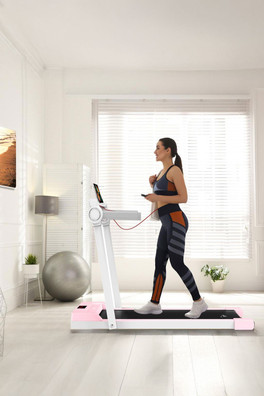 2 in 1 Walking & Running Pad Treadmill with Rails - Pink