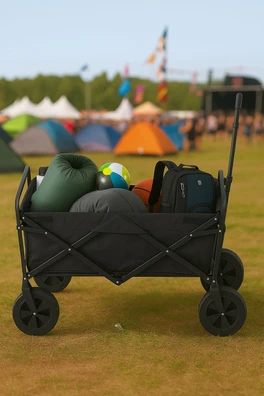 Foldable Collapsible Garden Festival Trolley Cart - Black