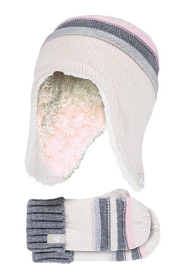 Kids Winter Trapper Hat and Mitten Set - Cream