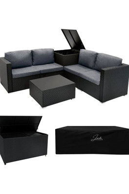 Rattan Modular 6 Piece Set & 700L Storage Box - Black