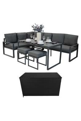 Aluminium Sofa Set & Black Rattan Storage Box Grey - Grey