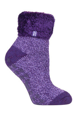 Womens Non Slip Thermal Bed Socks - Purple