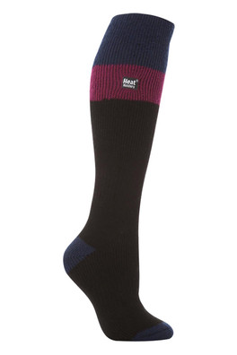 Womens Knee High Thermal Ski Socks - Black/Fuchsia