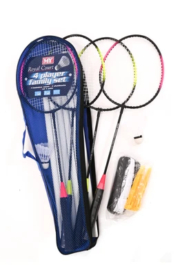 4 Player Badminton Set with Net - Black