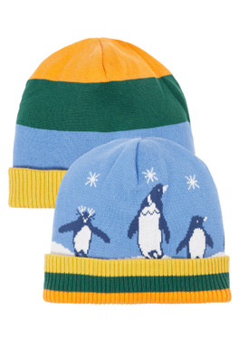 Kids 100% Organic Cotton Voyager Reversible Hat - Penguin/Stripe