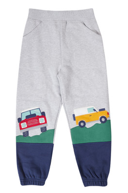 Kids 100% Organic Cotton Malpas Placement Joggers - Grey Marl/Vehicles