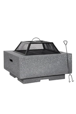 MgO Fire Pit with BBQ Grill - Grey
