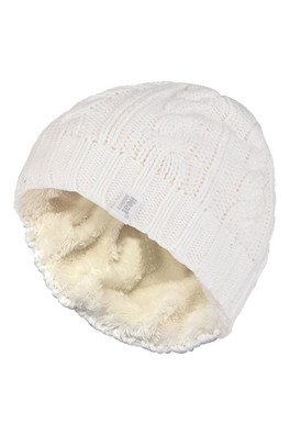 Womens Thermal Cable Knit Winter Hat - Cream