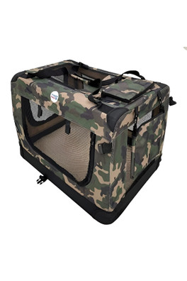 Fabric Crate Pet Carrier - Camouflage Green