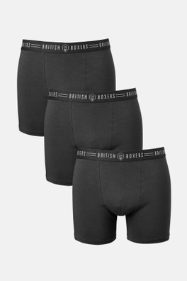 Mens 3 Pack Stretch Trunks - Coal Black