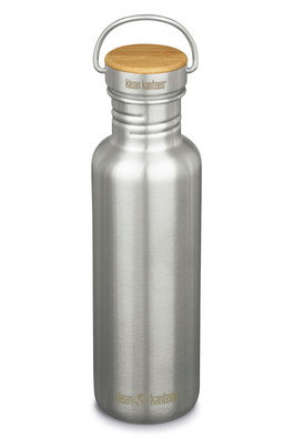 Classic 800ml Reflect Water Bottle Bamboo Cap - Brushed Stainless