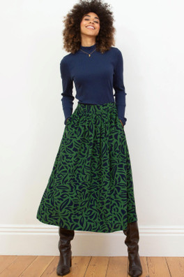 Mudeford Womens 100% Organic Cotton Cord Skirt - Leaf Swirl