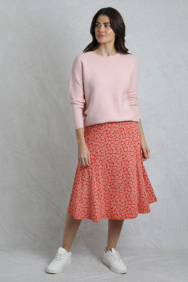 Romaro Womens Printed Jersey Midi Skirt - Crimson