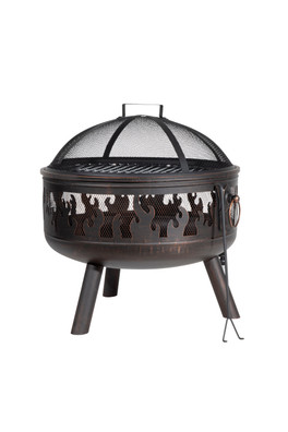 Deluxe Fire Pit with BBQ Grill & Poker - Antique Bronze Effect