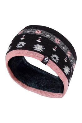 Womens Fleece Lined Thermal Ear Warmer Headband - Jaquard Black Coral
