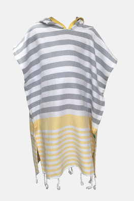 Kids Hooded Poncho - Grey/Yellow
