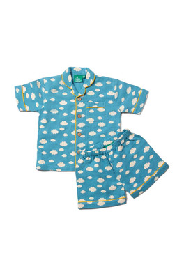 Cloud Kids 100% Organic Cotton Button Pyjama Set - Blue