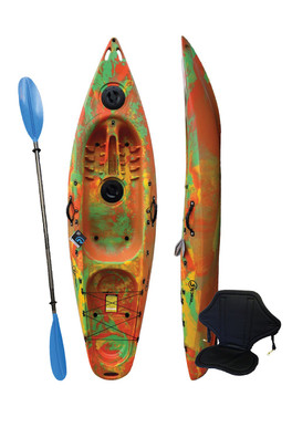 Deluxe Sit on Top Kayak with Paddle and Backrest - Orange/Green/Yellow
