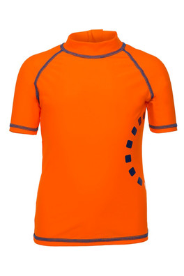 Kids Short Sleeved Rash Vest With Zip - Orange/Blue