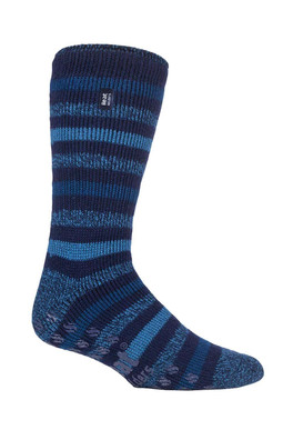 Mens Patterned Thermal Slipper Socks - Navy/Denim