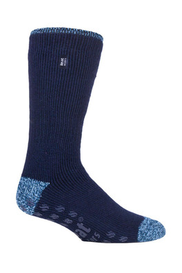 Mens Patterned Thermal Slipper Socks - Navy