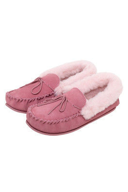 Womens Sheepskin Moccasin Slippers - Pink