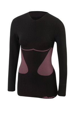 Factor 1 Plus Womens L/S Base Layer Stretch Top - Black/Pink