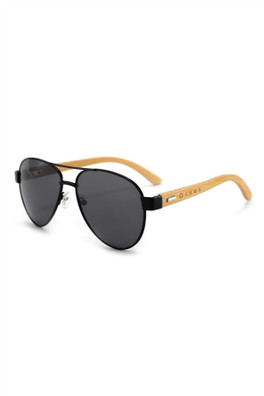 Haldon  Wood Aviator Unisex Sunglasses - Black