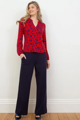 Athelhampton Womens Wide Leg Jersey Trousers - Navy